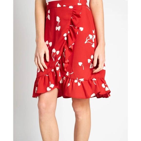 ModCloth Red White Cherry Ruffled Wrap Skirt Size 2 NWT - Picture 1 of 9